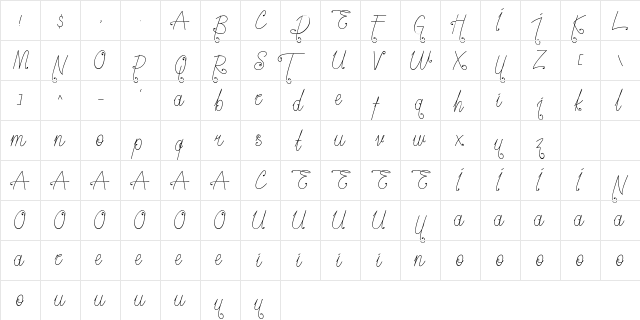 Hugheiliga Regular  glyph index