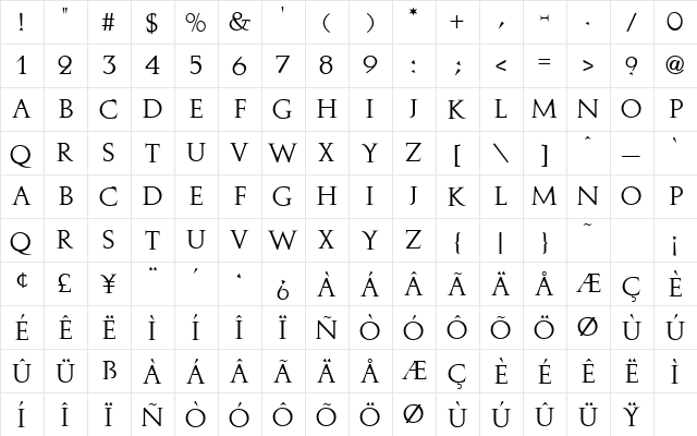 Eliza Regular  glyph index