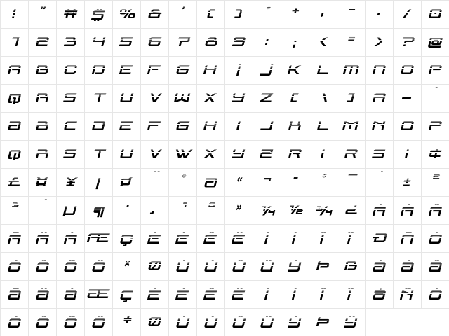 Blade Singer Halftone Italic Regular  glyph index
