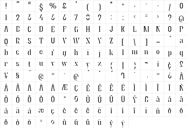 Granite Light  glyph index