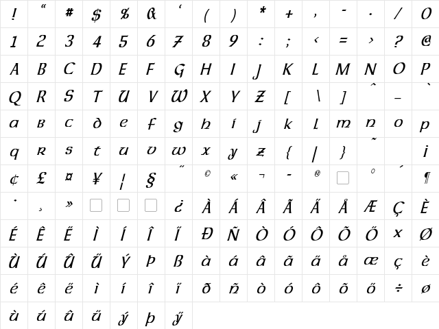 Dalelands Uncial Condensed Italic  glyph index