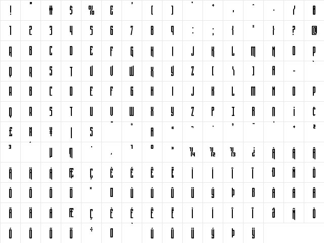Night Traveler Condensed Regular  glyph index