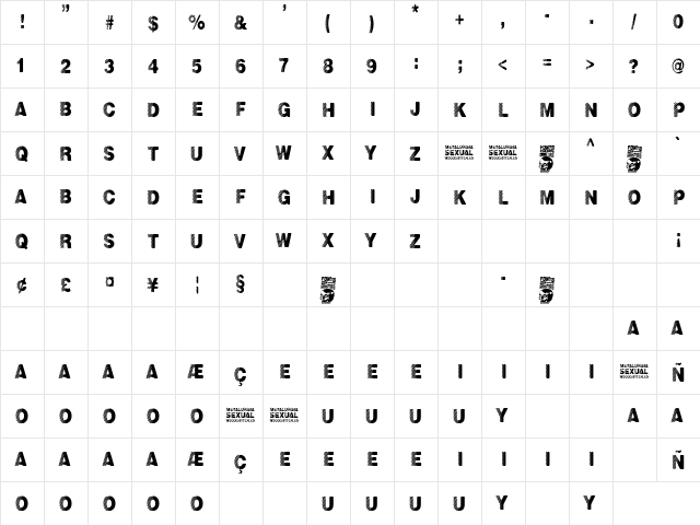Metalurgia Sexual Regular  glyph index