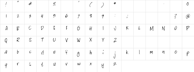 Secretary Regular  glyph index