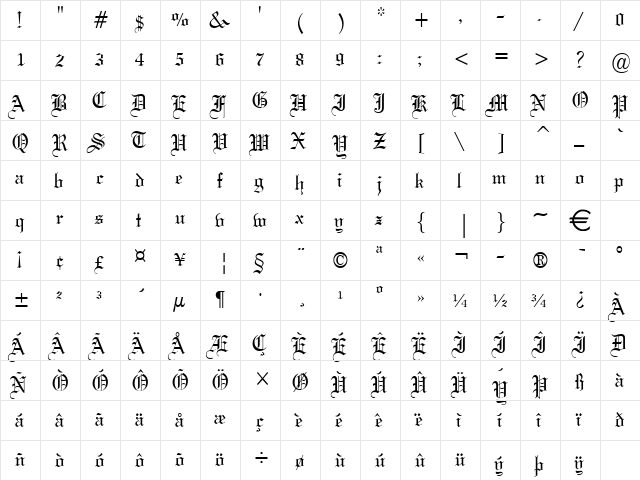 Gothic57Condensed Normal  glyph index