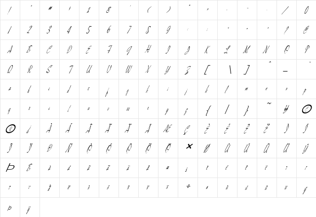 FZ HAND 13 ITALIC Normal  glyph index