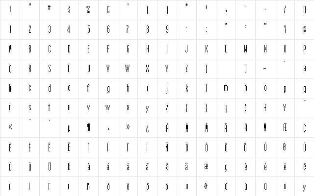 EmperorFifTeen Roman  glyph index