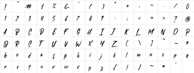 roastink demo Regular  glyph index