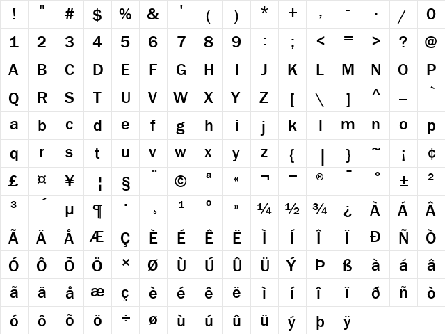 ITCFranklinGothic-Medium Medium  glyph index