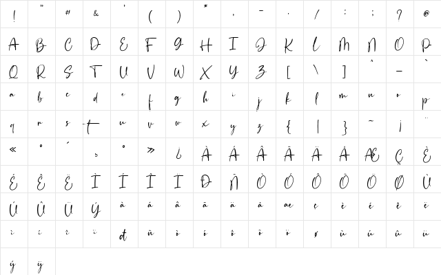 Sattanic DEMO Regular  glyph index