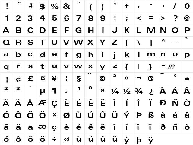 Nova Black Expanded SSi Extra Bold Expanded  glyph index