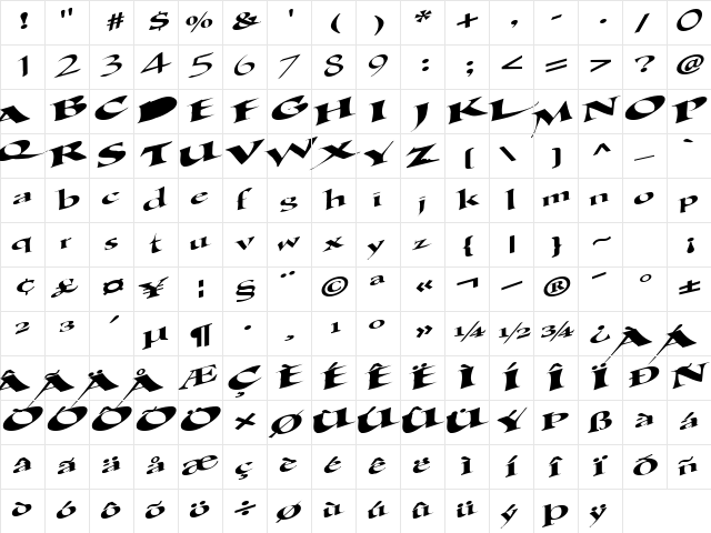 Leather Regular  glyph index