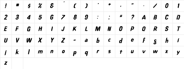 DanceSSK BoldItalic  glyph index