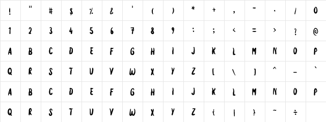 Welix Brush Regular  glyph index