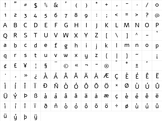 Alef Regular  glyph index