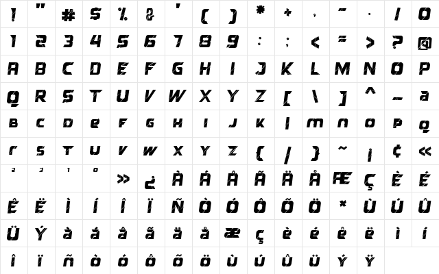 Reflected Regular  glyph index