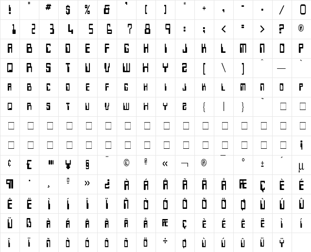 Keys Condensed Italic  glyph index