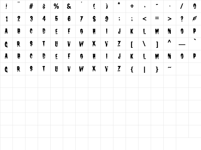 Liquid Regular  glyph index