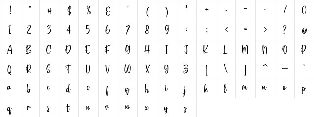 Feelista Regular  glyph index