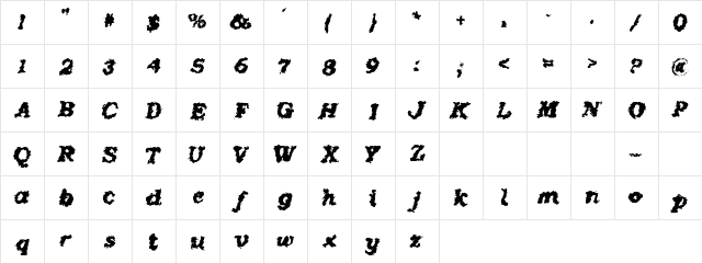 Satin Neo Regular  glyph index