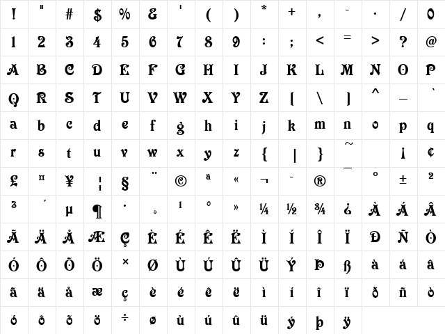 URWVestaD Regular  glyph index