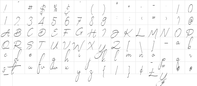 Sparkling Moscow Script Regular  glyph index