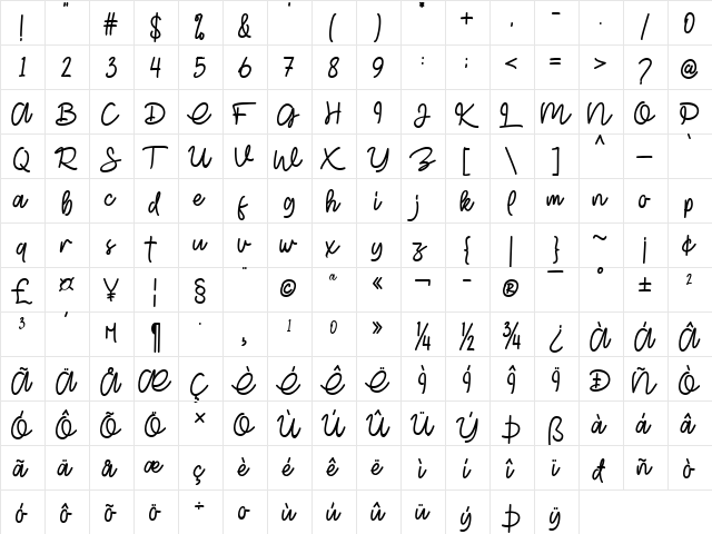 Glitter lovers Regular  glyph index