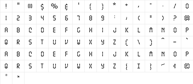 Ticking Timebomb BB Regular  glyph index