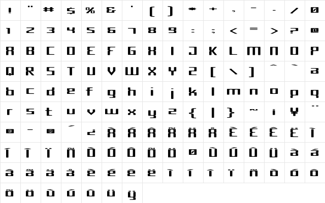 CriminalWide Regular  glyph index