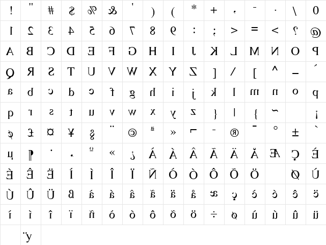 Dabbington Regular  glyph index
