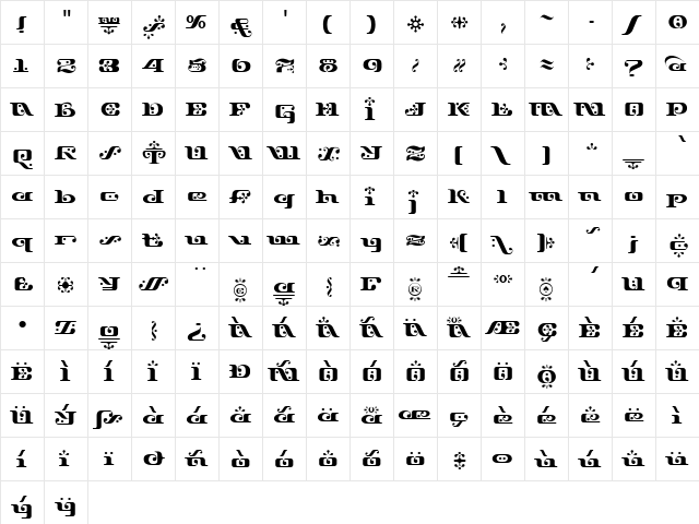 Django Regular  glyph index