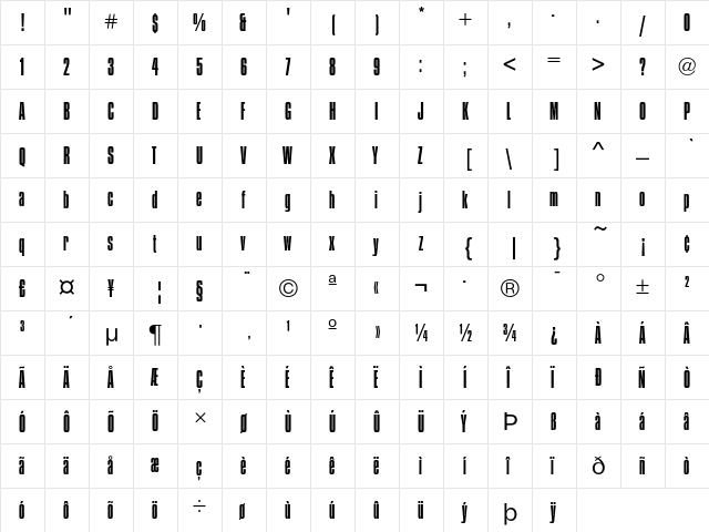 Compacta LT Std Light  glyph index