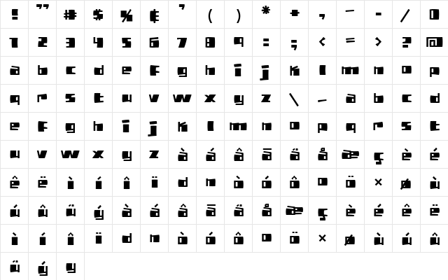 PizzaBot Regular  glyph index
