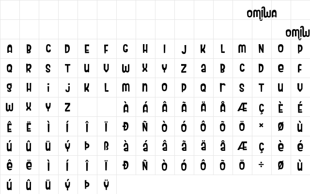 Omiwa Regular  glyph index