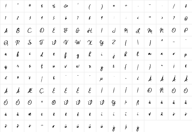 Cheddar Jack Regular  glyph index