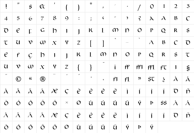 Lukrezia Regular  glyph index