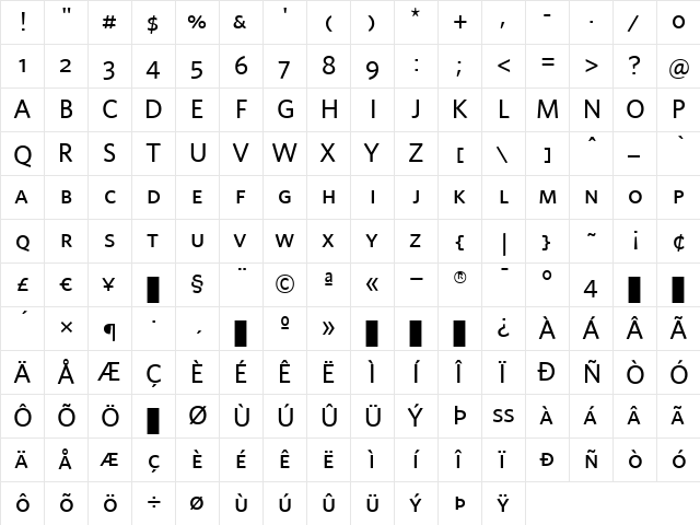 Whitney Medium  glyph index