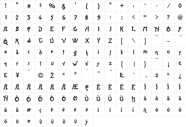 CrazyDaisy Regular  glyph index