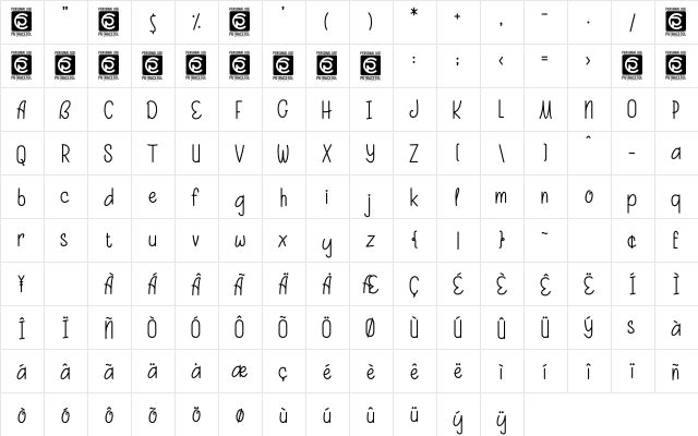 Cinta Cantik Free Regular  glyph index