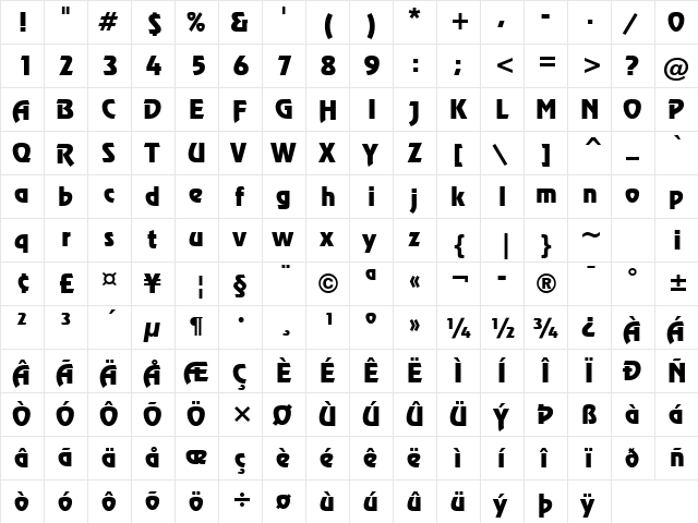 Revue Regular  glyph index