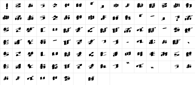 Dtron Italic  glyph index