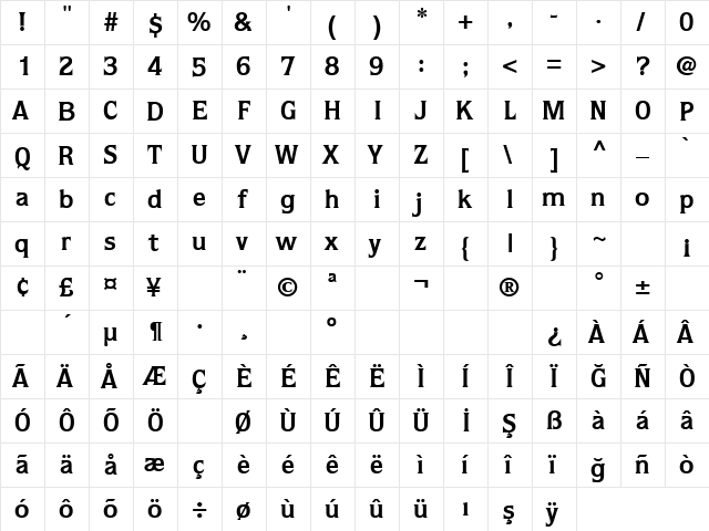 TR Doors Bold  glyph index