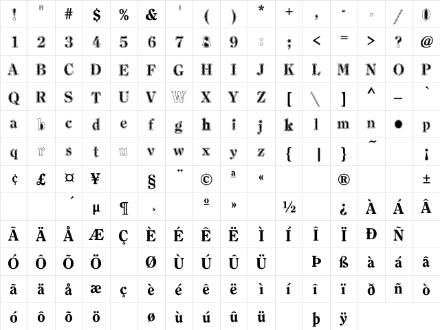 BUMP N GRIND Regular  glyph index