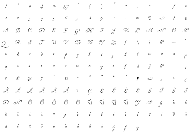 ChansonDAmour Regular  glyph index