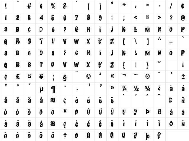 FlowerPowerCondensed Normal  glyph index