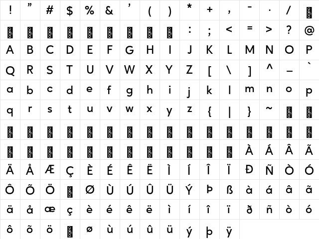 Ageo Personal Use Regular  glyph index