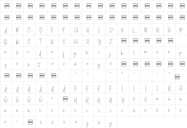 Wilgaty Pen DEMO Regular  glyph index