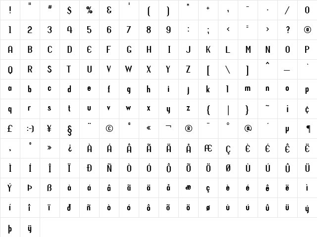 Revival Medium  glyph index