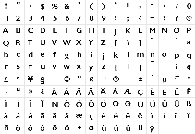 Chantilly-Serial-Medium Regular  glyph index