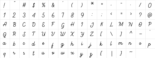 Onthehill Regular  glyph index